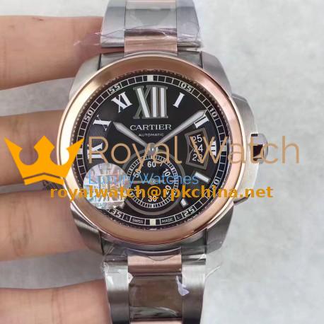 Replica Cartier Calibre de Cartier W7100036 42MM JF Stainless steel & Rose Gold Black Dial Swiss Calibre 1904-PS MC