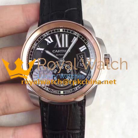 Replica Cartier Calibre de Cartier W7100039 42MM JF Stainless Steel & Rose Gold Black Dial Swiss Calibre 1904-PS MC