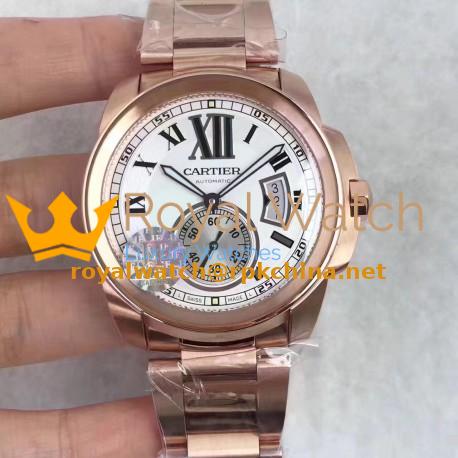 Replica Cartier Calibre de Cartier W7100018 42MM JF Rose Gold White Dial Swiss Calibre 1904-PS MC
