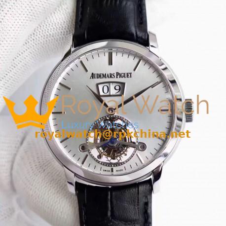 Replica Audemars Piguet Jules Audemars Tourbillon Grande Date 26559 TF Stainless Steel Silver Dial Swiss AP Caliber 2909