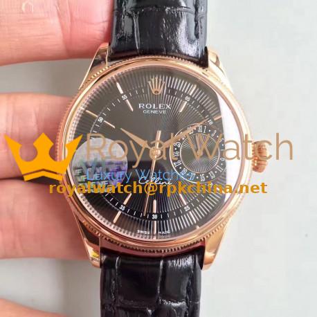 Replica Rolex Cellini Date 50515 VF Rose Gold Black Dial Swiss 3165