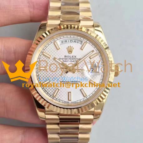 Replica Rolex Day-Date 40 228238 N Yellow Gold Silver Diagonal Dial Swiss 3255