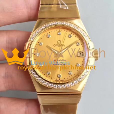 Replica Omega Constellation 123.55.38.21.58.001 38MM SSS Yellow Gold & Diamonds Champagne Dial Swiss 8500