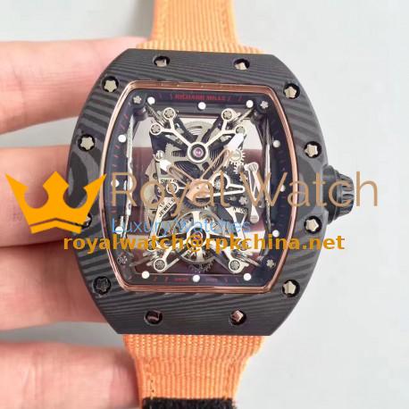 Replica Richard Mille RM50-27-01 NTPT KV Black Forged Carbon Black & Gold Skeleton Dial M9015