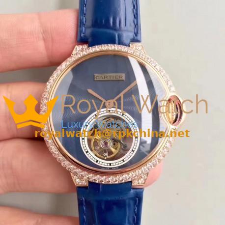 Replica Cartier Ladies Ballon Bleu Flying Tourbillon TF Rose Gold & Diamonds Blue Dial Swiss 9452MC