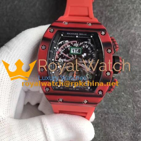 Replica Richard Mille RM011-01 Roberto Mancini Flyback Chronograph KV Red Forged Carbon Black Skeleton Dial Swiss 7750