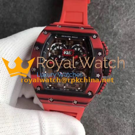Replica Richard Mille RM011 Red QTPT Flyback Chronograph KV Red Forged Carbon Black Skeleton Dial Swiss 7750