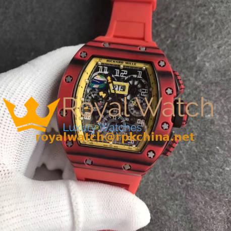 Replica Richard Mille RM011 Red QTPT Flyback Chronograph KV Red Forged Carbon Yellow Skeleton Dial Swiss 7750