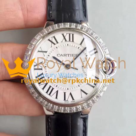 Replica Cartier Ballon Bleu 42MM WE900951 V6 Stainless Steel & Diamonds White Dial Swiss 2824-2