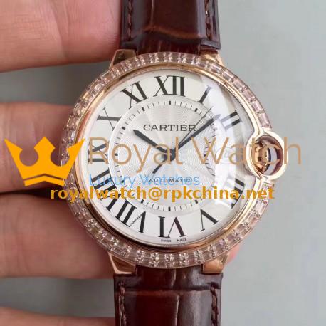 Replica Cartier Ballon Bleu 42MM W6900651 V6 Rose Gold & Diamonds White Dial Swiss 2824-2