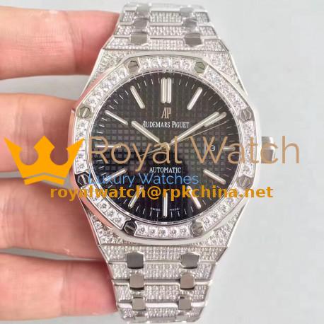 Replica Audemars Piguet Royal Oak 15400 N Stainless Steel & Diamond Black Dial Swiss 3120