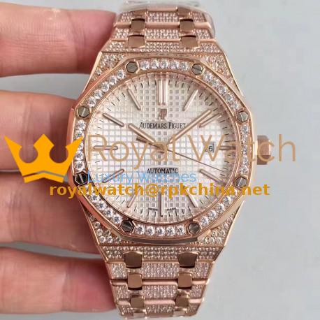 Replica Audemars Piguet Royal Oak 15400 N Rose Gold & Diamond Silver Dial Swiss 3120
