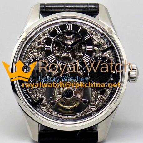 Replica Zenith EP Calender Skeleton SWISS Tourbillon SS/LE Black Swiss Tourbillon