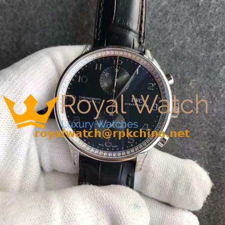 Replica IWC Portugieser Chronograph IW371447 ZF Stainless Steel & Diamonds Black Dial Swiss 7750