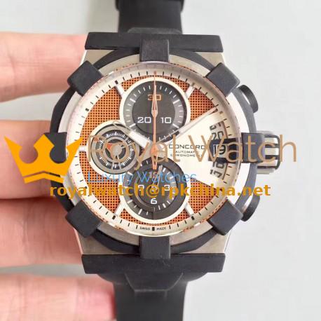 Replica Concord C1 Chronograph 0320007 N Stainless Steel & Black Rubber Orange Dial Swiss 7750