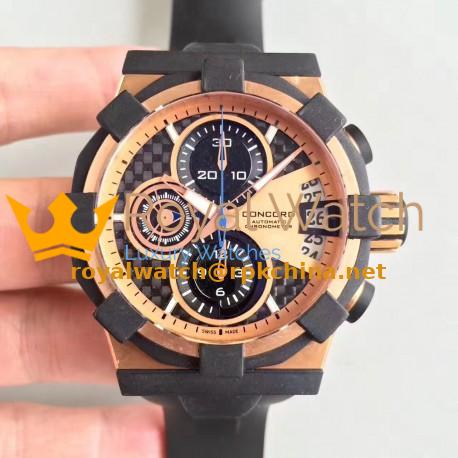Replica Concord C1 Chronograph 0320012 N Rose Gold & Black Rubber Rose Gold Dial Swiss 7750