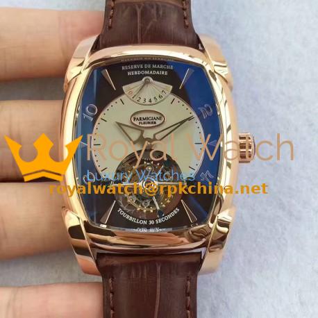 Replica Parmigiani Fleurier Kalpa Grande Tourbillon BM Rose Gold Brown & White Dial Swiss Tourbillon