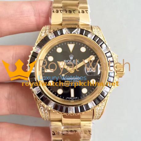 Replica Rolex Submariner Date 116618LN BP Yellow Gold & Diamonds Black Dial Swiss 2836-2