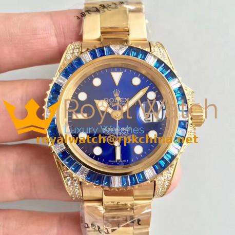 Replica Rolex Submariner Date 116618LB BP Yellow Gold & Diamonds Blue Dial Swiss 2836-2