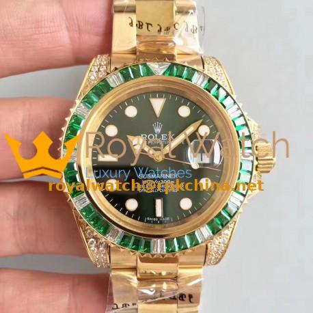 Replica Rolex Submariner Date 116618LV BP Yellow Gold & Diamonds Green Dial Swiss 2836-2