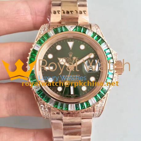 Replica Rolex Submariner Date 116618LV BP Rose Gold & Diamonds Green Dial Swiss 2836-2