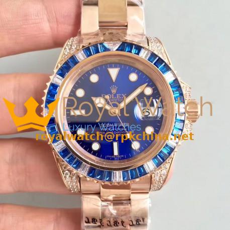 Replica Rolex Submariner Date 116618LB BP Rose Gold & Diamonds Blue Dial Swiss 2836-2