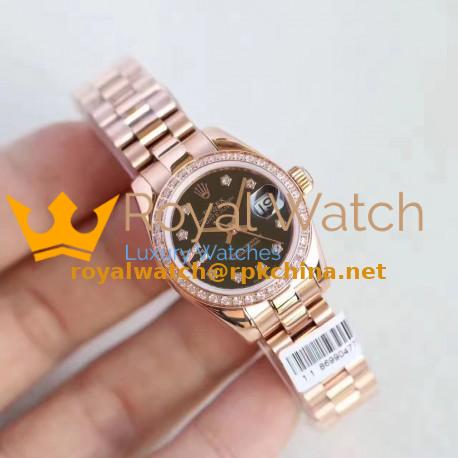 Replica Rolex Lady Datejust 28 279135RBR 28MM N Rose Gold & Diamonds Black Dial Swiss 2671