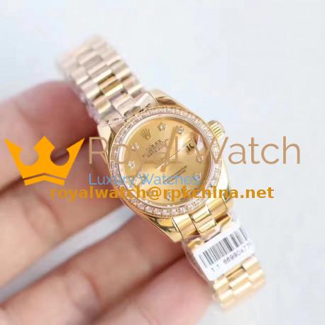 Replica Rolex Lady Datejust 28 279135RBR 28MM N Rose Gold & Diamonds Champagne Dial Swiss 2671