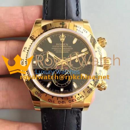 Replica Rolex Daytona Cosmograph 116518 JH Yellow Gold Black Dial Swiss 4130 Run 6@SEC